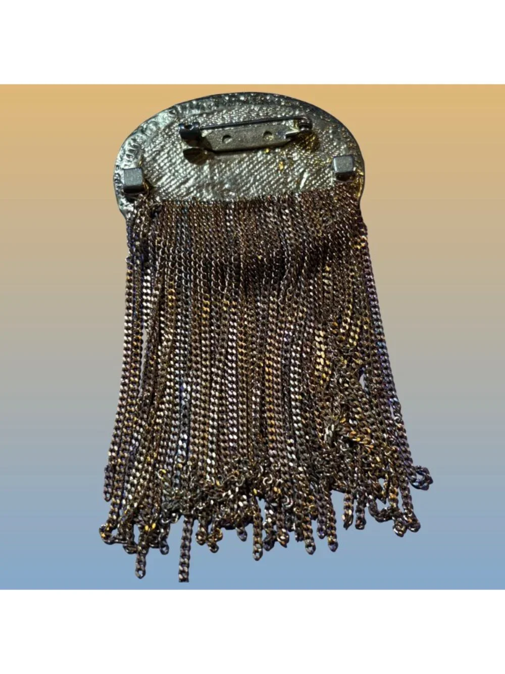 Art Nouveau Style Abalone Gold Chain Fringe Brooch Pin Statement Piece Vintage